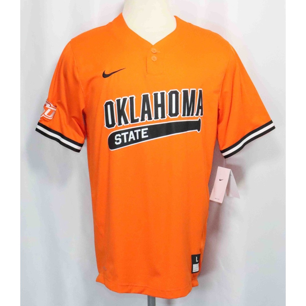 Nike Dri-Fit 2 Button Oklahoma State Cowboys Orange NCAA Baseball Jersey Mens L